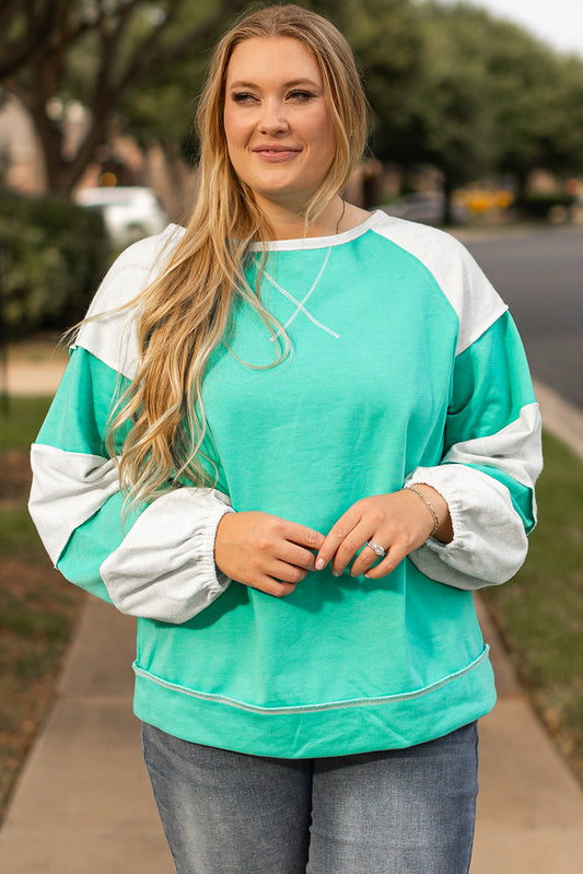 Aruba Blue Colorblock Patchwork Sweatshirt