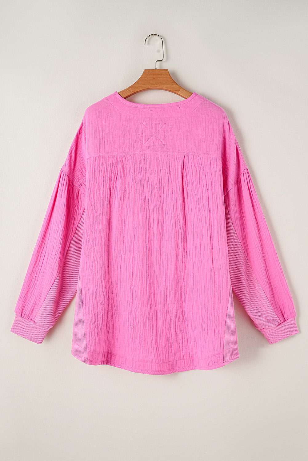 Bonbon Chest Pocket Crinkle Drop Sleeve Henley Top