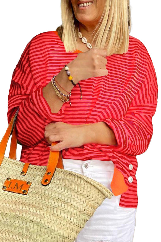 Orange Stripe Drop Shoulder Long Sleeve Top