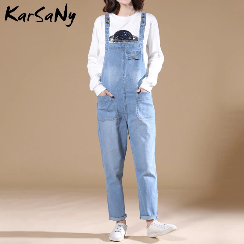 Casual Blue Jean Overalls for Women Elegant Autumn