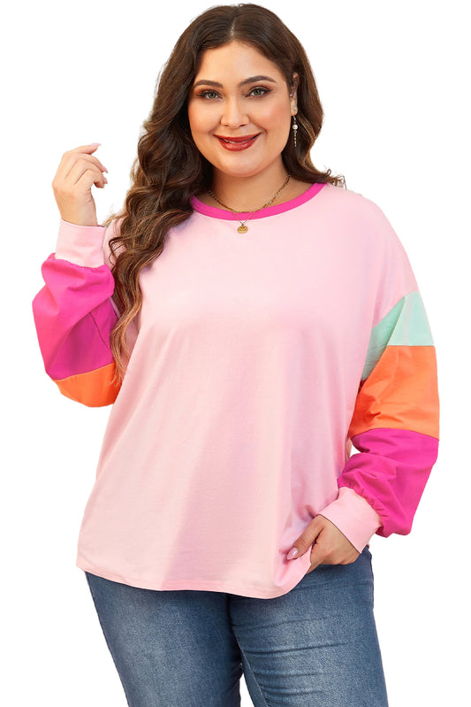 Pink Colorblock Long Sleeve Top