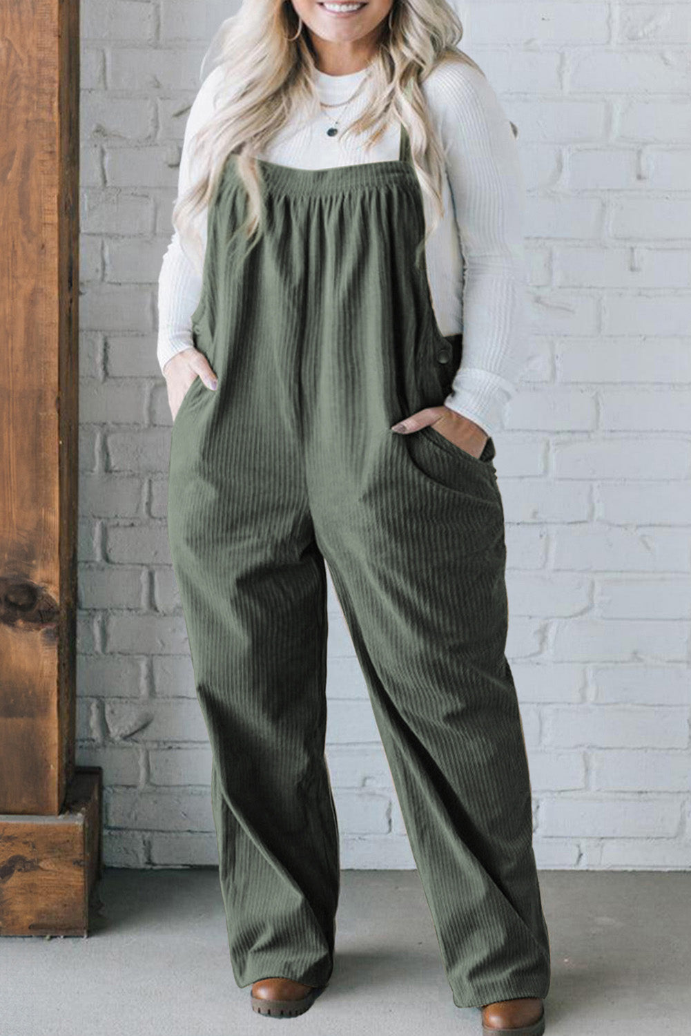 Jungle Green Side Pockets Corduroy Overall