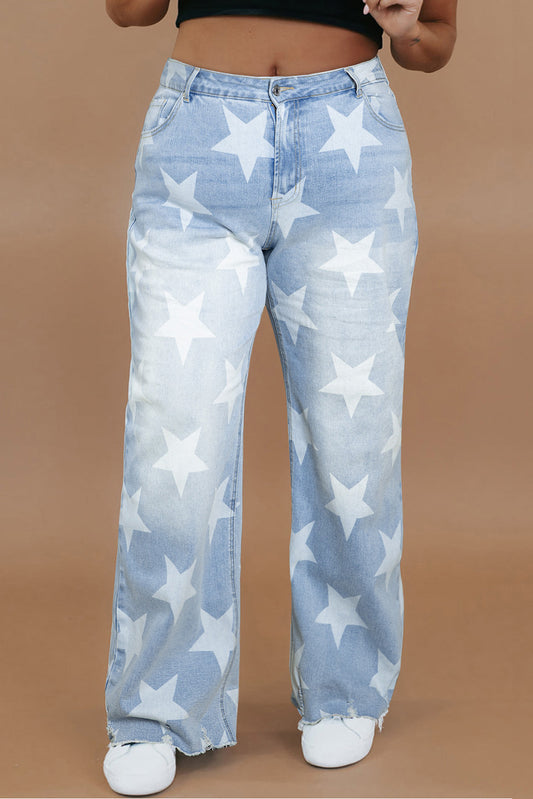 Beau Blue High Waist Star Pattern Jeans