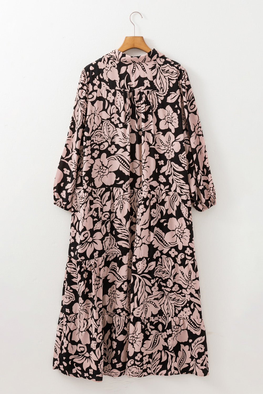 Black Floral Printed Puff Sleeve Collared Maxi Dress