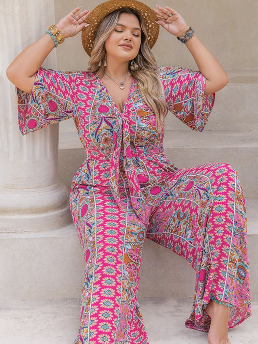 Printed Half Sleeve Wide Leg Jumpsuit