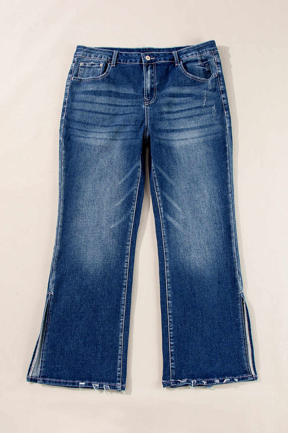 Dirty Blue Distressed Hem Flared Jeans