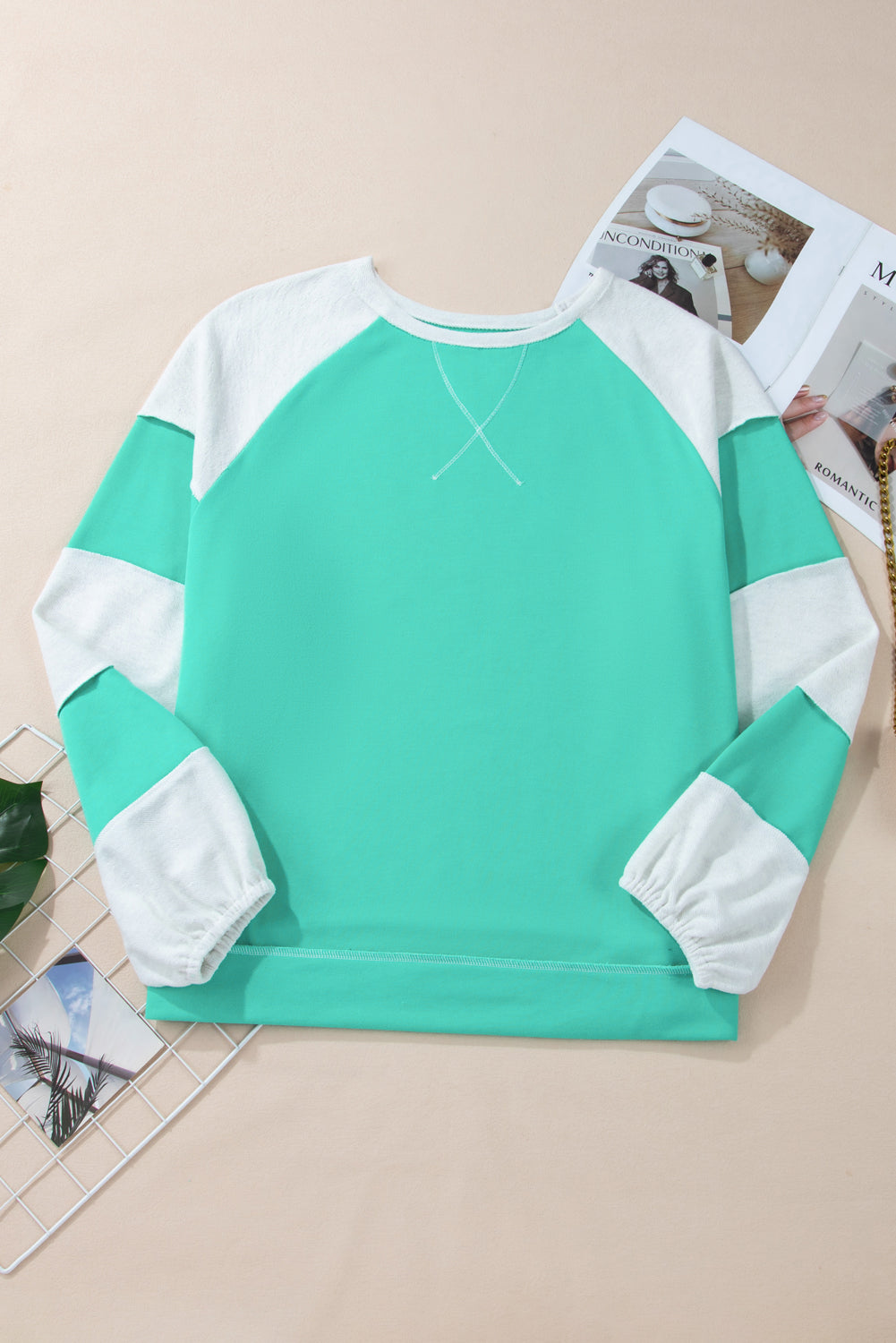 Aruba Blue Colorblock Patchwork Sweatshirt