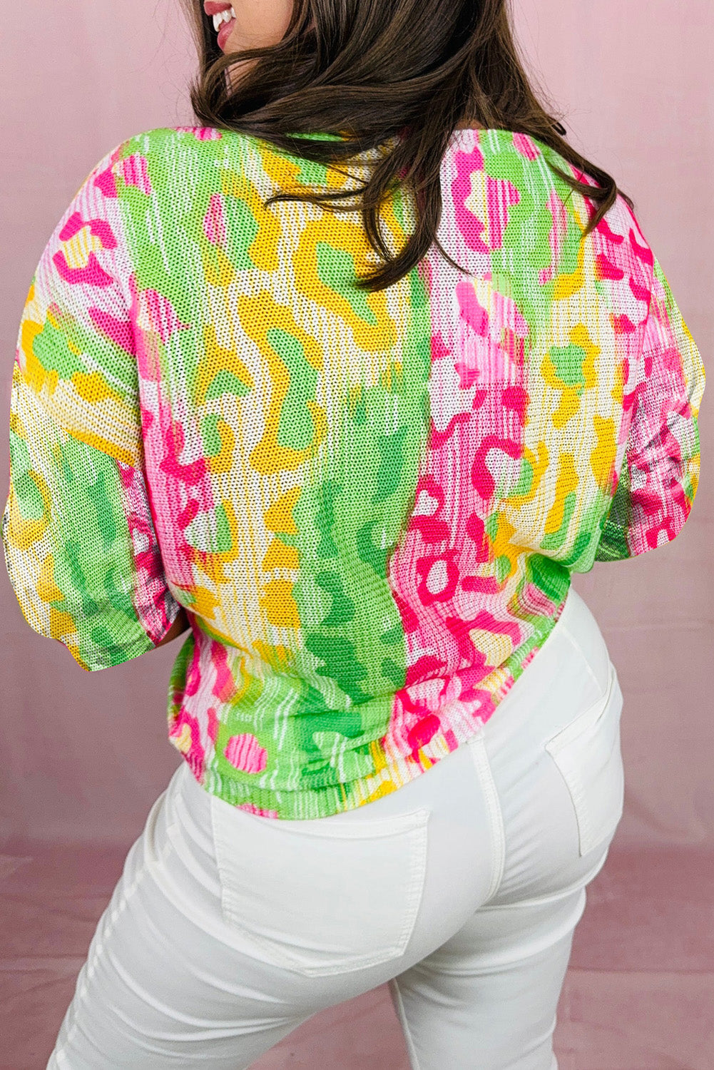 Multicolor Leopard Color Block Knitted Crewneck T Shirt