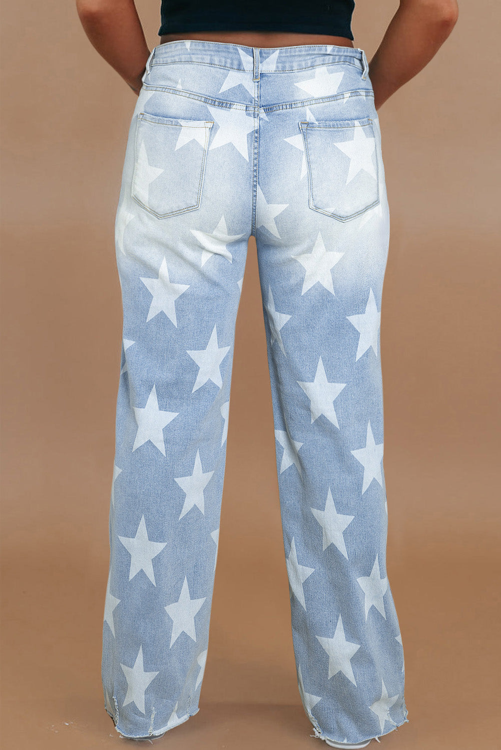 Beau Blue High Waist Star Pattern Jeans