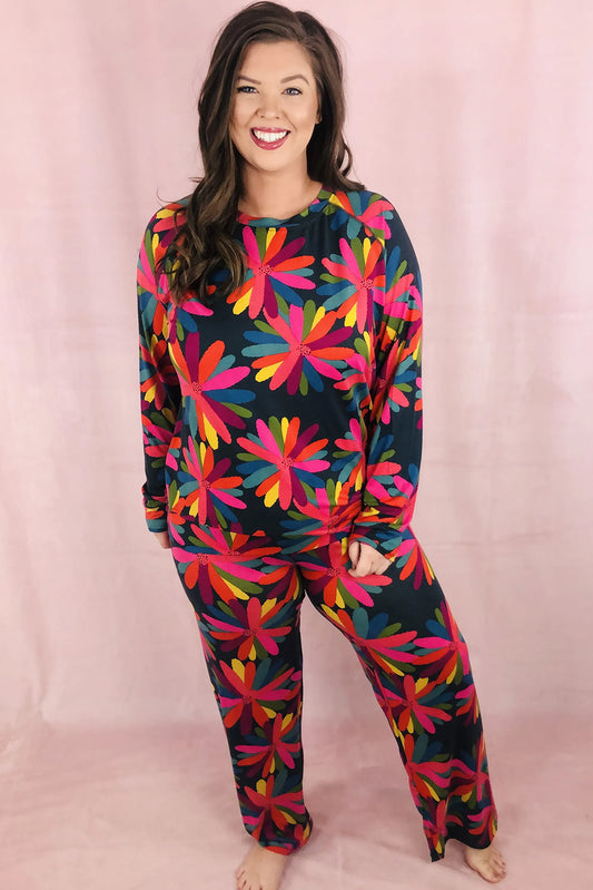 Black Printed Long Sleeve and Pants Lounge Set