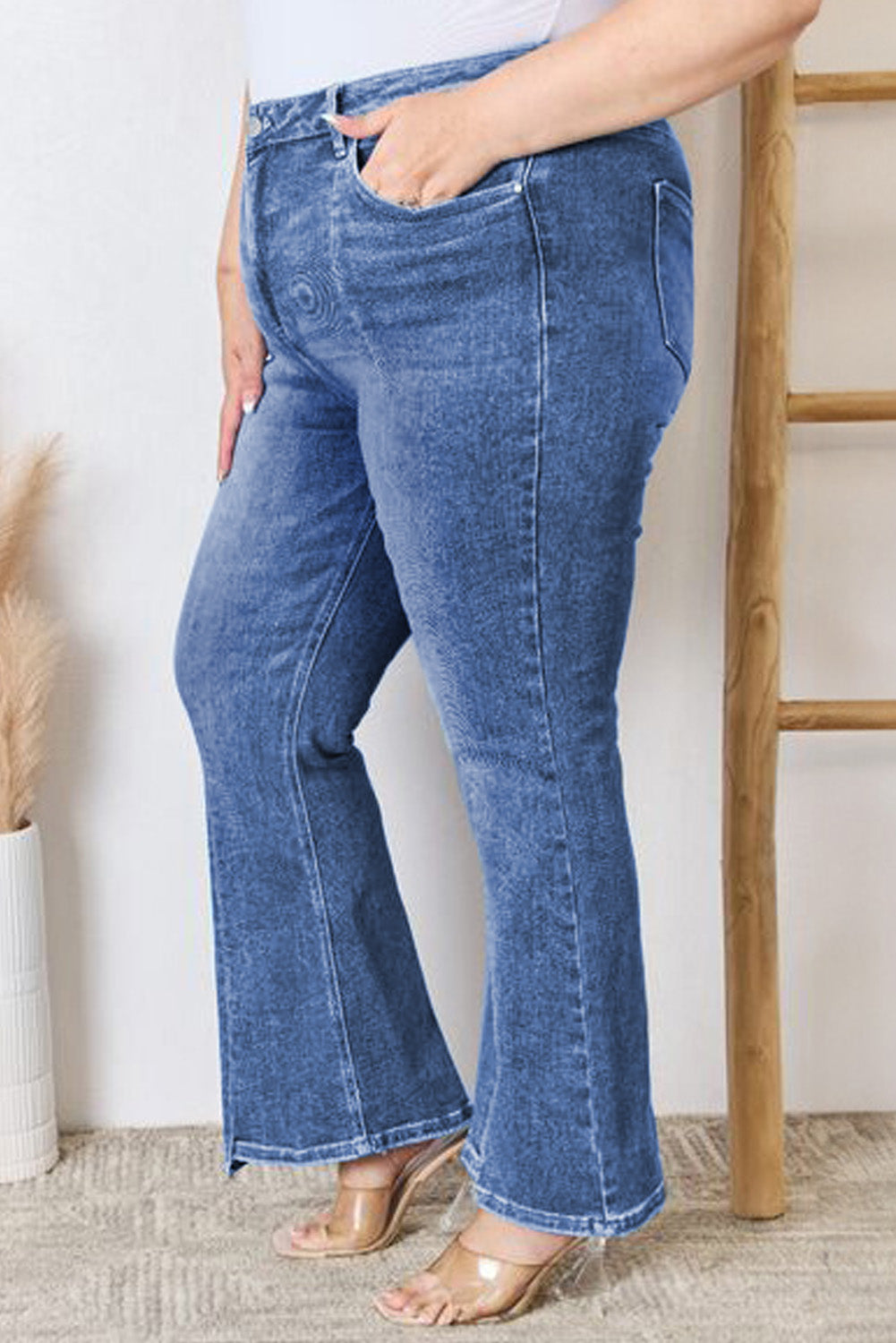 Blue Exposed Seam High Waist Flare Jeans