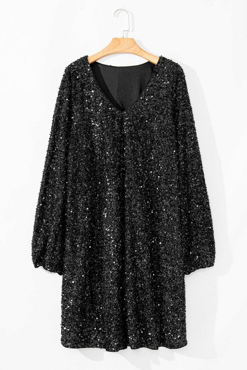 Sequin Bubble Sleeve V-Neck Dress