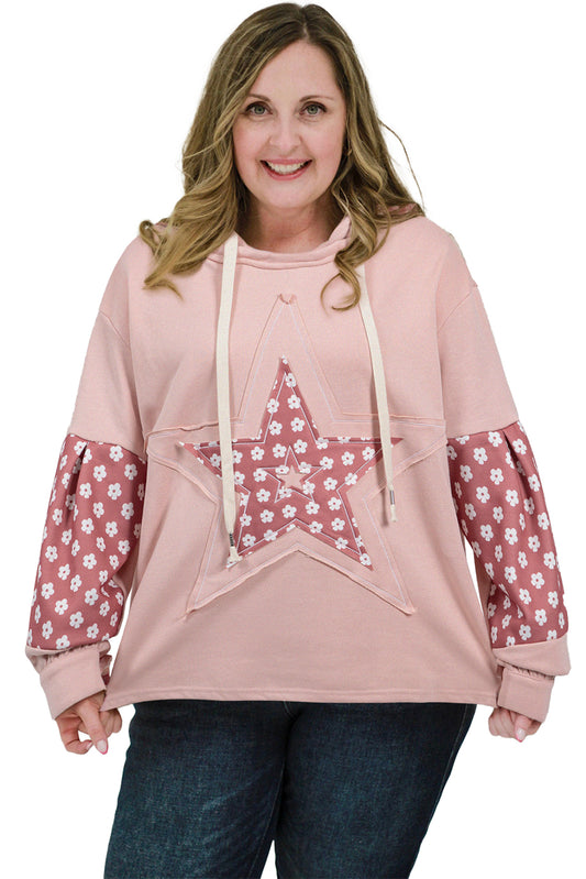 Delicacy Star Patched Floral Sleeve Hoodie