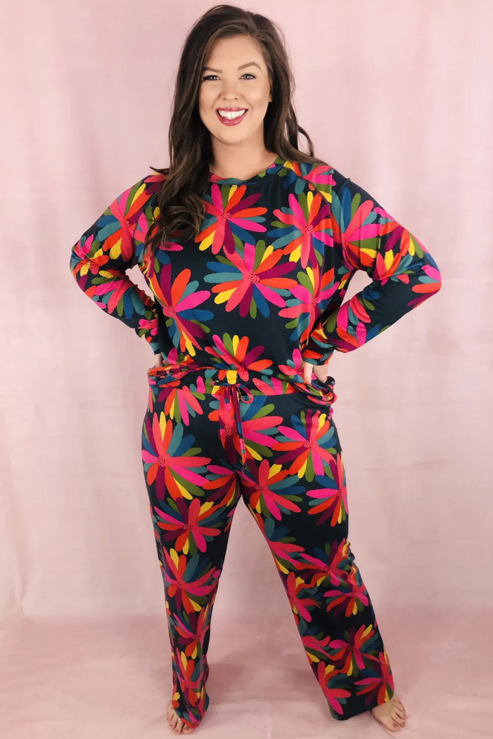 Black Printed Long Sleeve and Pants Lounge Set