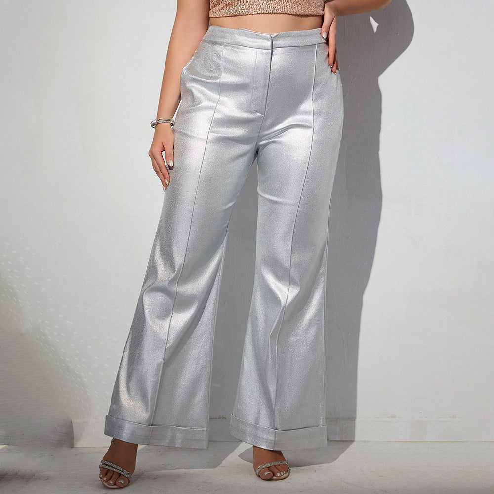 Metal Casual Pants Draping Slim Trousers