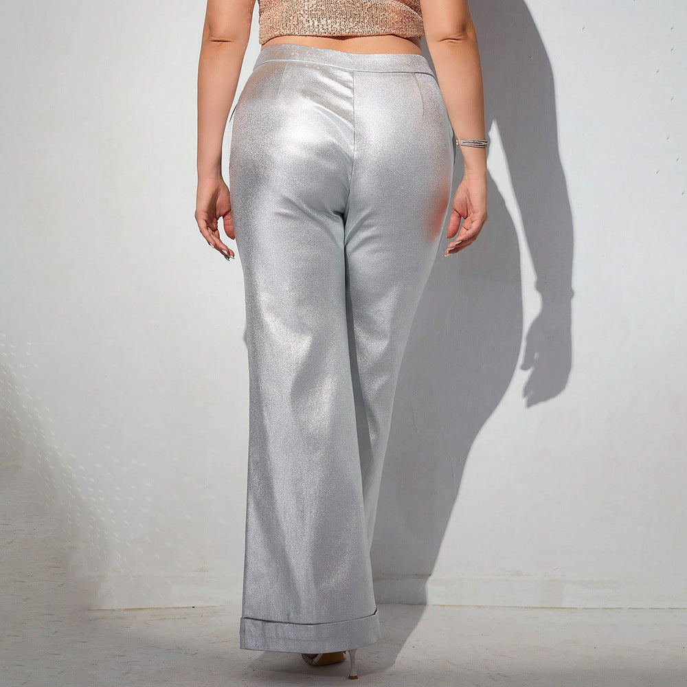 Metal Casual Pants Draping Slim Trousers