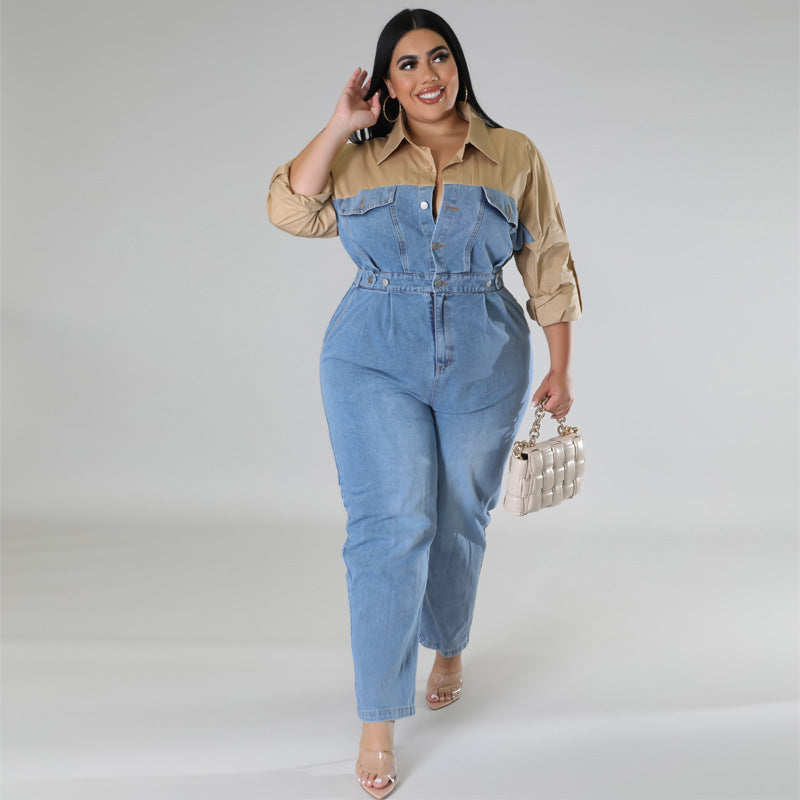 Denim Contrast Color Jumpsuit