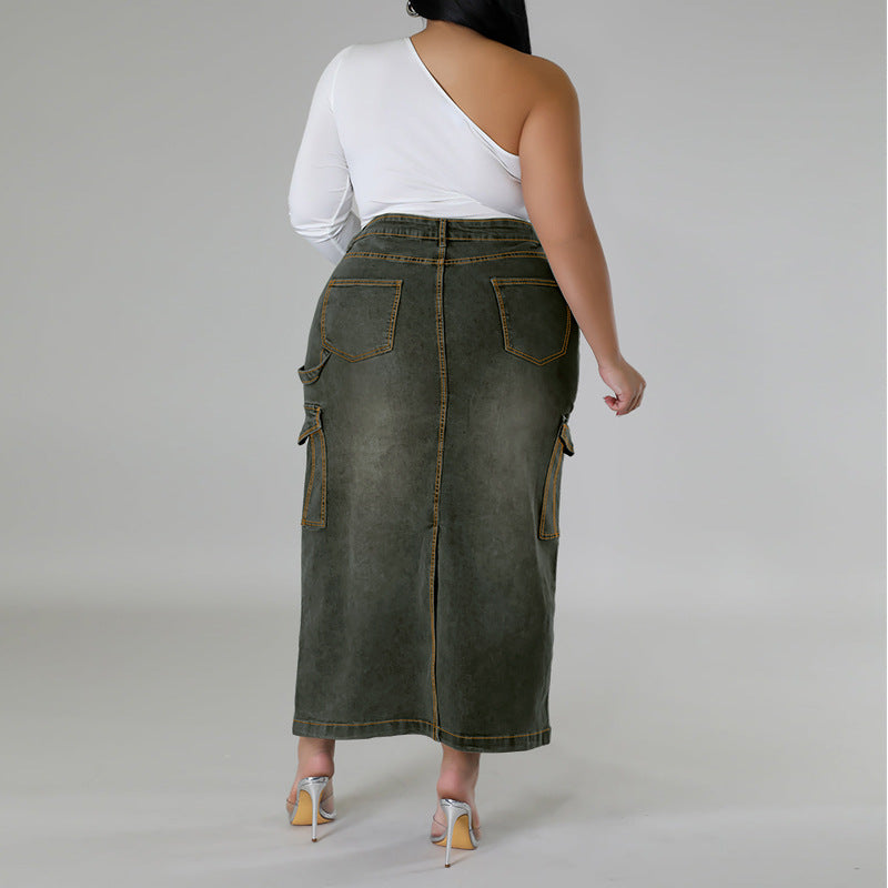 Denim Decoration Split Skirt