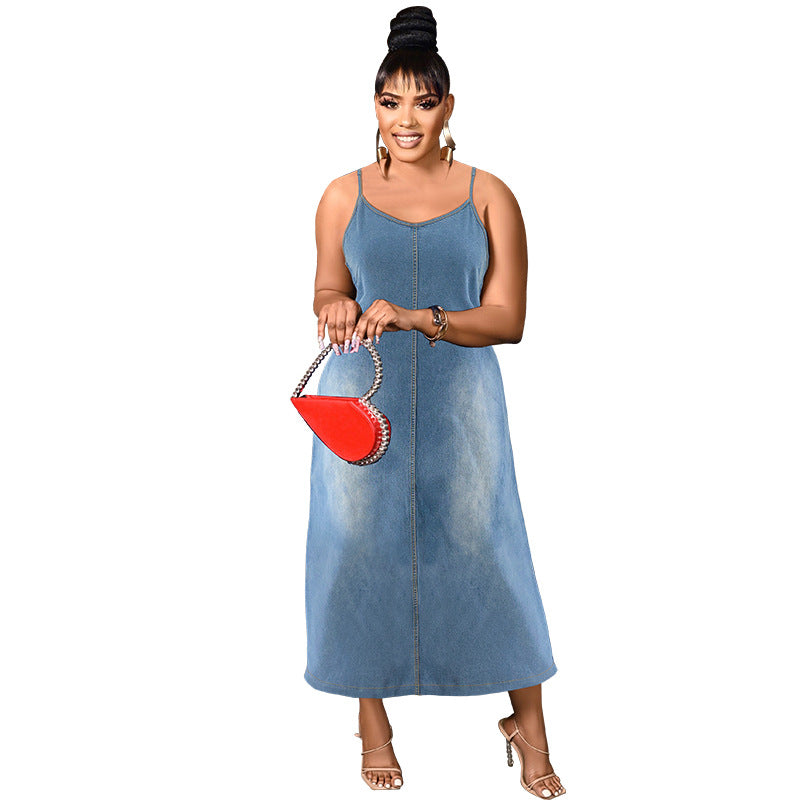 Denim Sling Maxi Dress