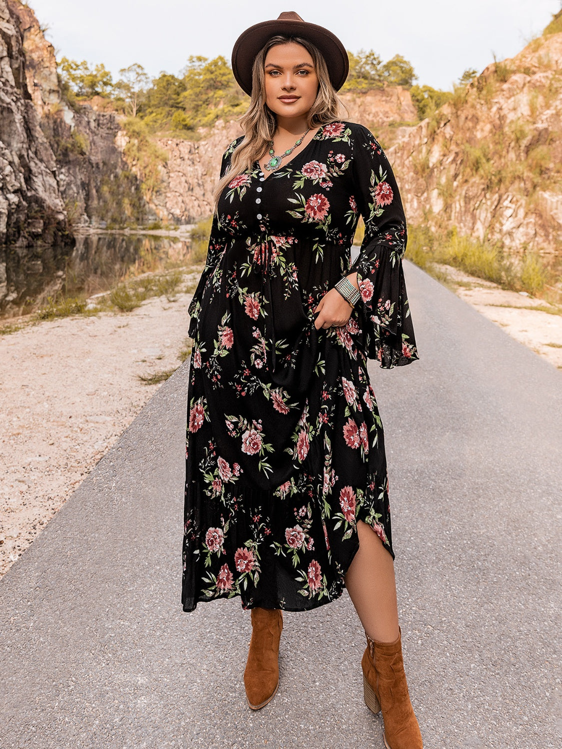 Floral Flare Sleeve Dress