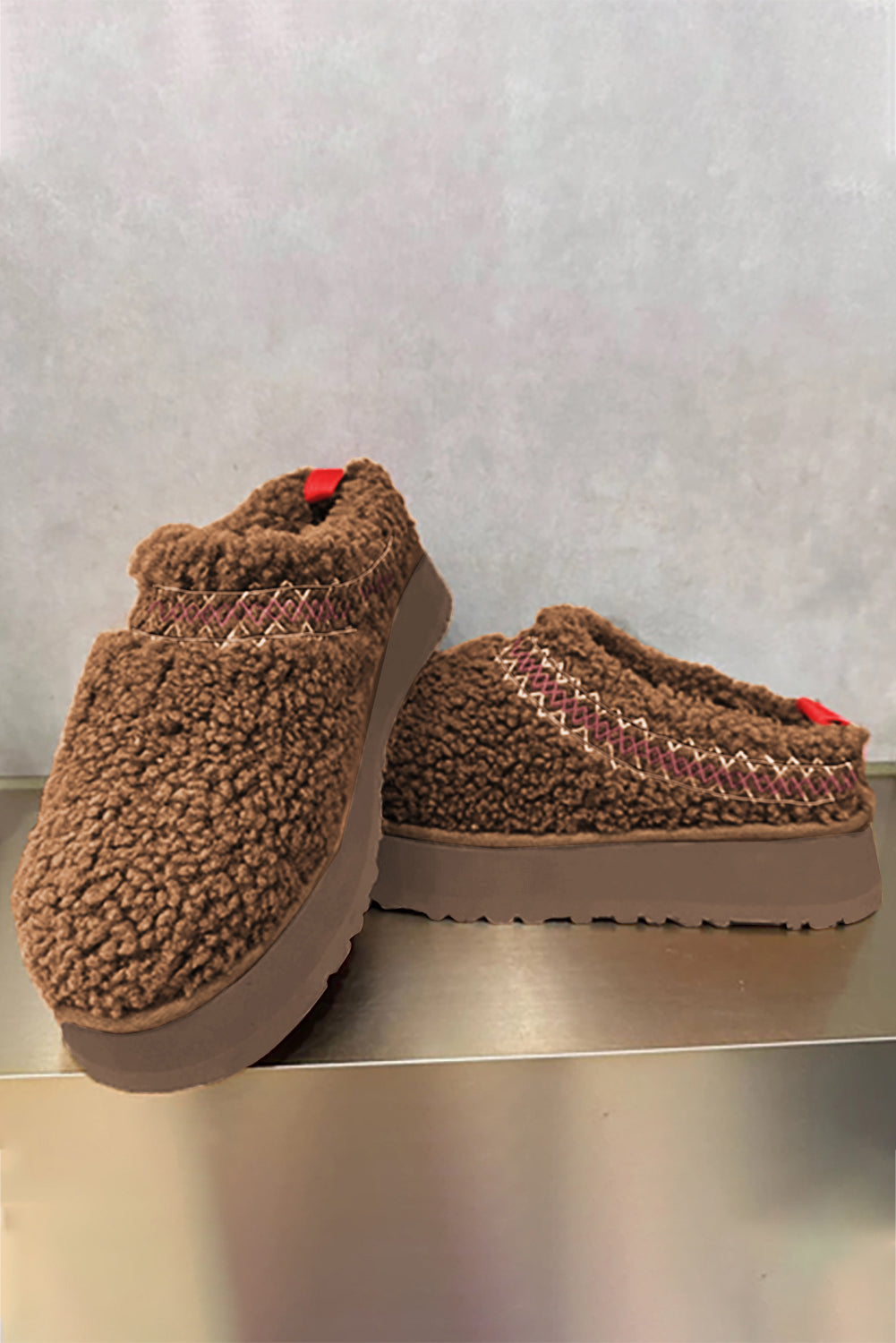 Oatmeal Suede Contrast Plush Thick Sole Slippers