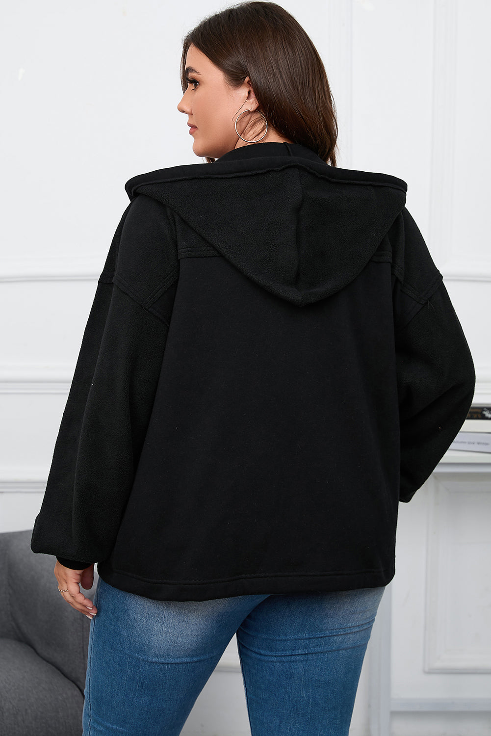 Black Bishop Sleeve Zip Up Hooded Jacket