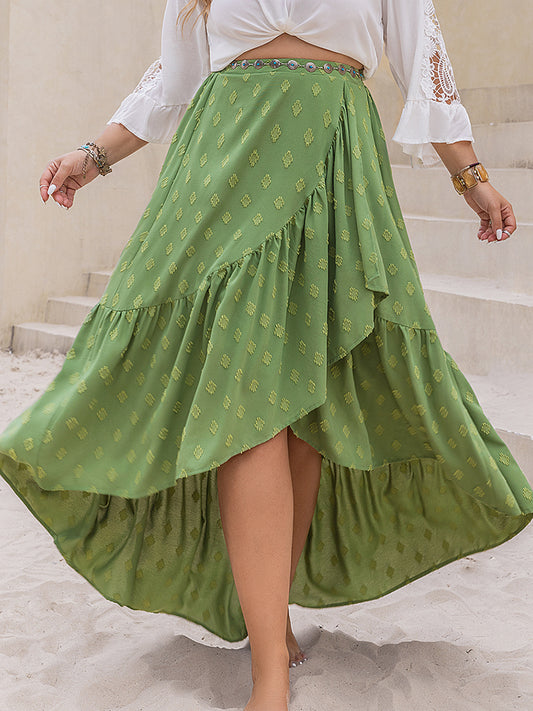 Matcha Ruffled High-Low Skirt