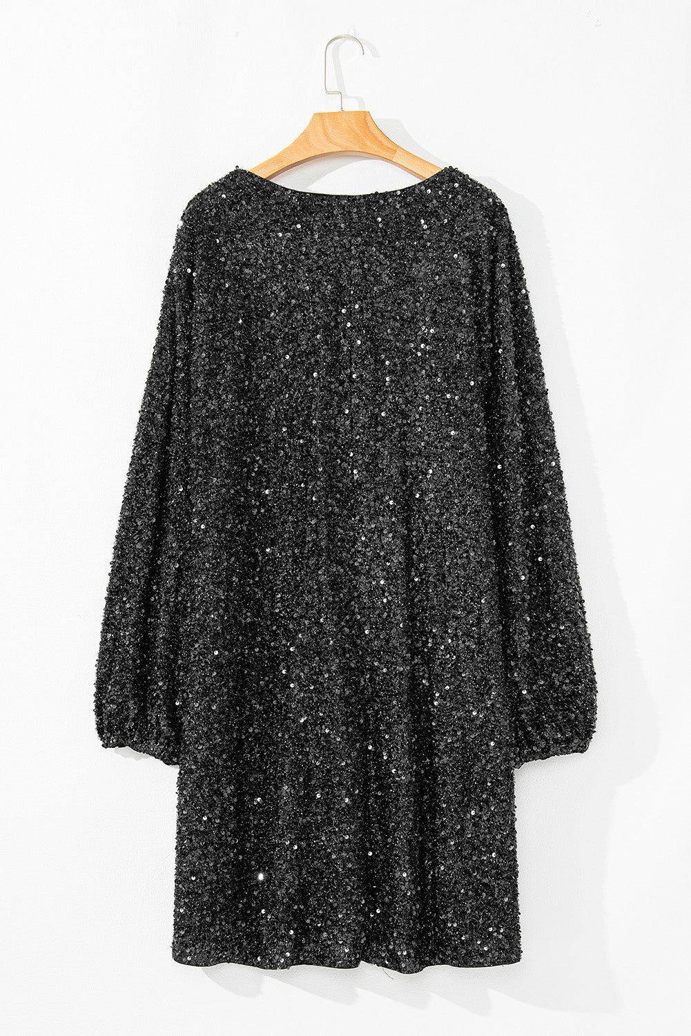 Sequin Bubble Sleeve V-Neck Dress