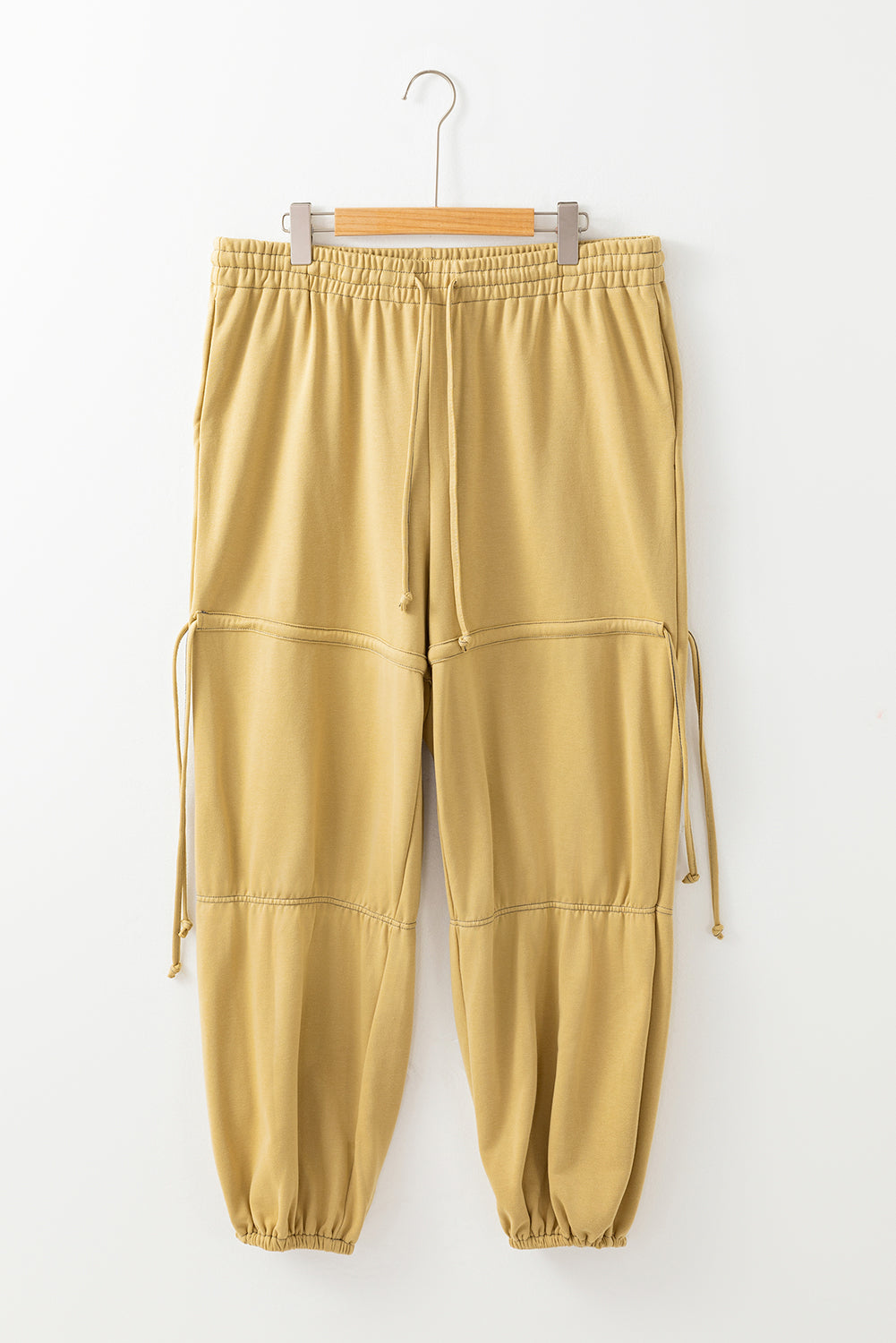 Beige Drawstring High Waist Pants