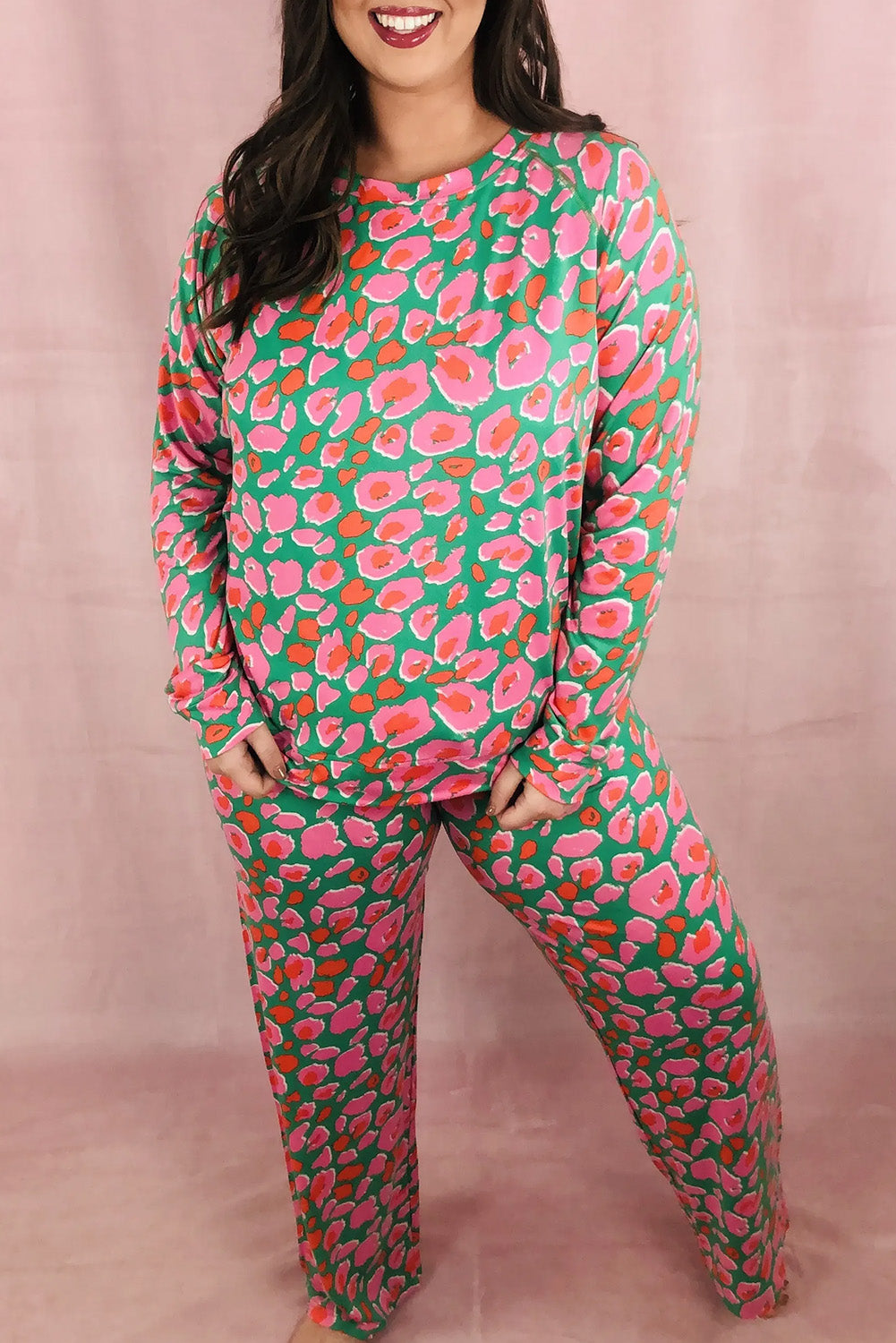 Green Printed Long Sleeve and Pants Pajama Set