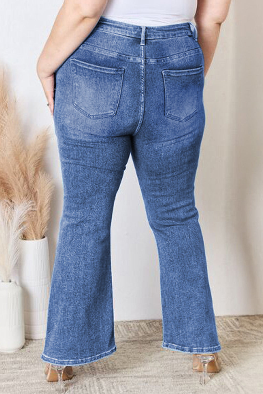 Blue Exposed Seam High Waist Flare Jeans