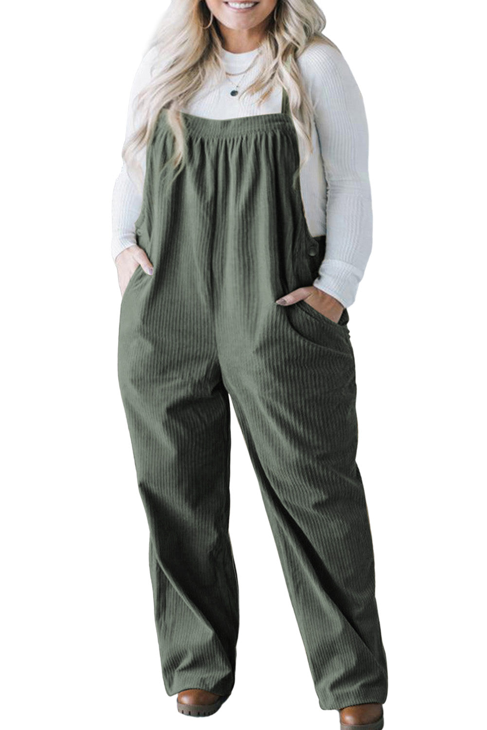 Jungle Green Side Pockets Corduroy Overall