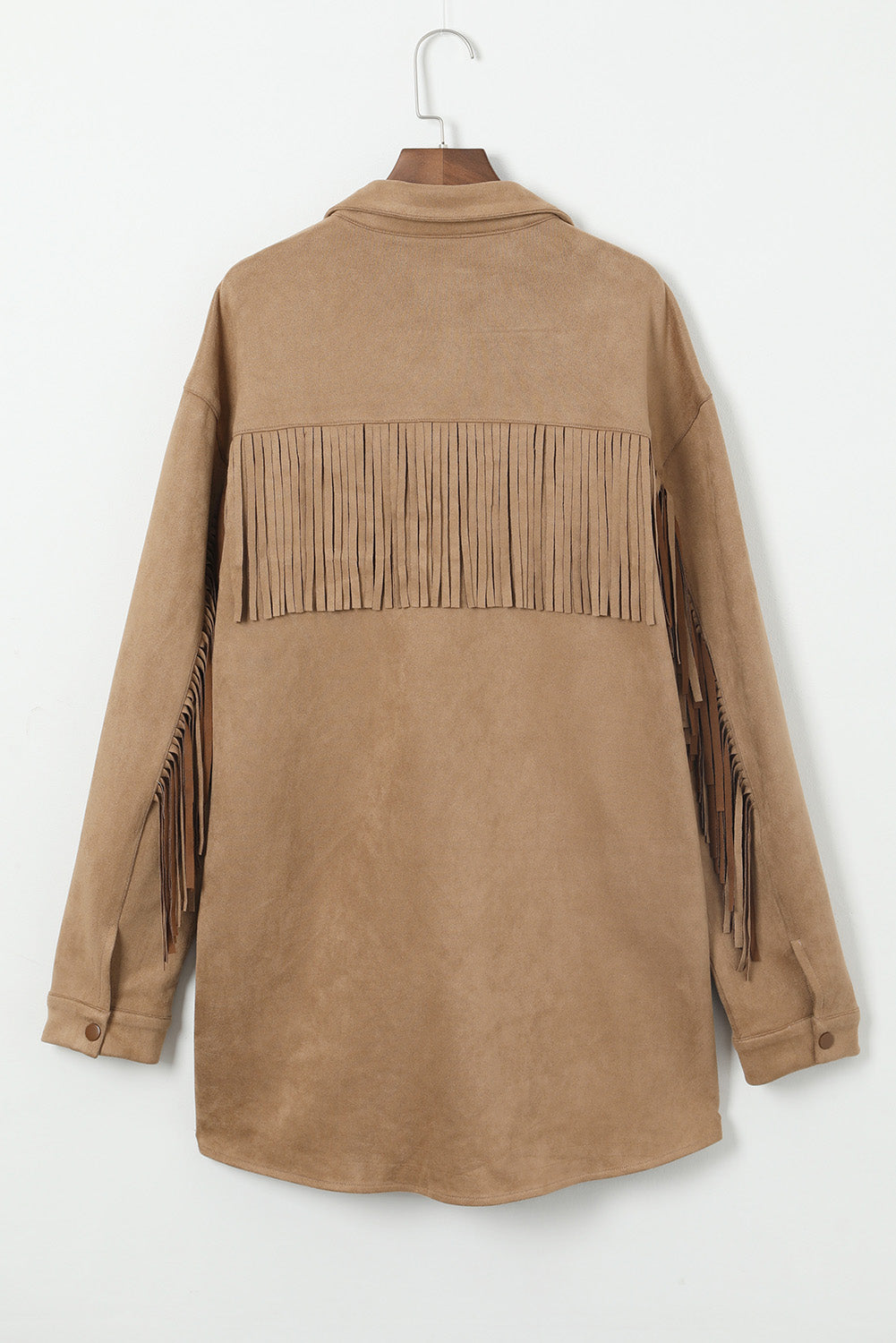 Khaki Fringe Trim Suede Jacket