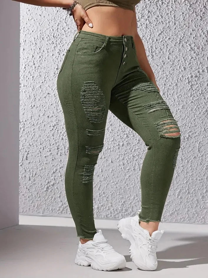 Army Green Ripped Skinny Jeans