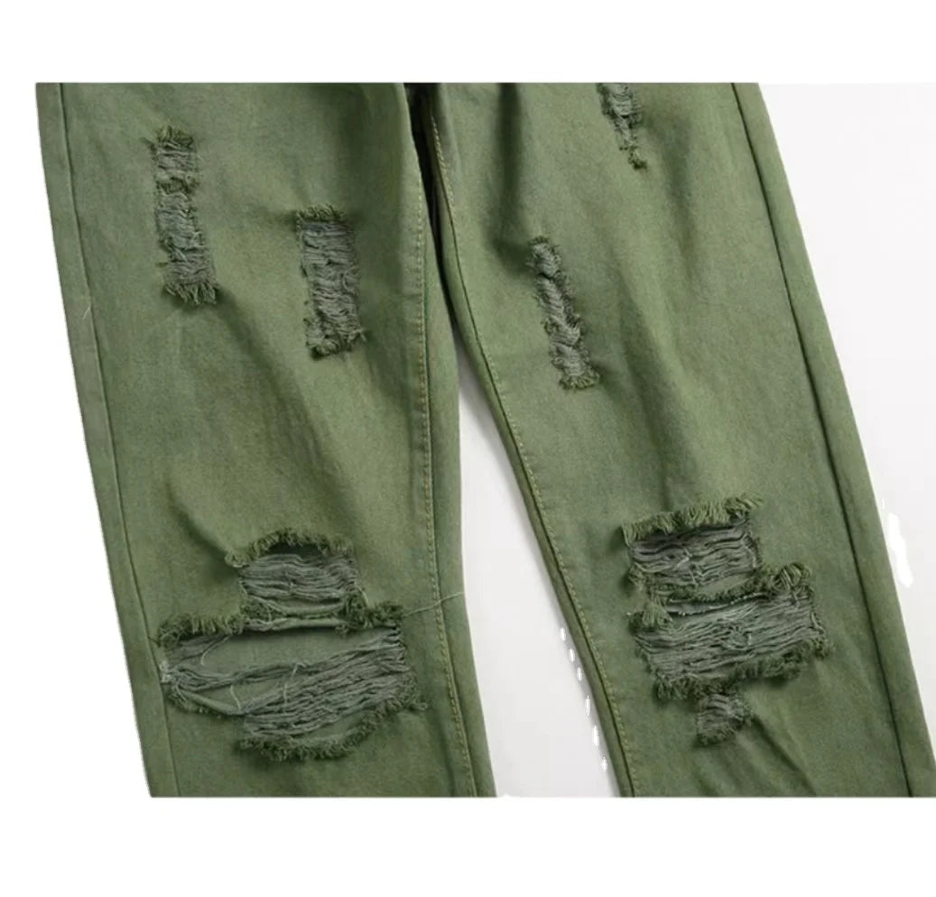 Army Green Ripped Skinny Jeans