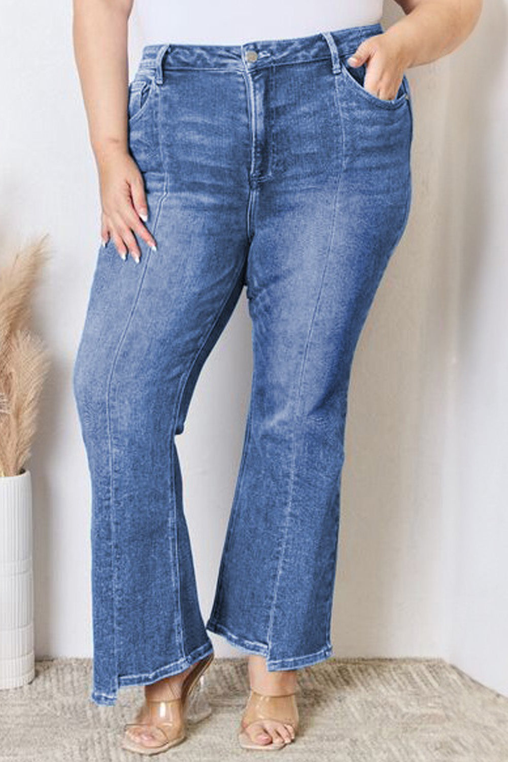 Blue Exposed Seam High Waist Flare Jeans