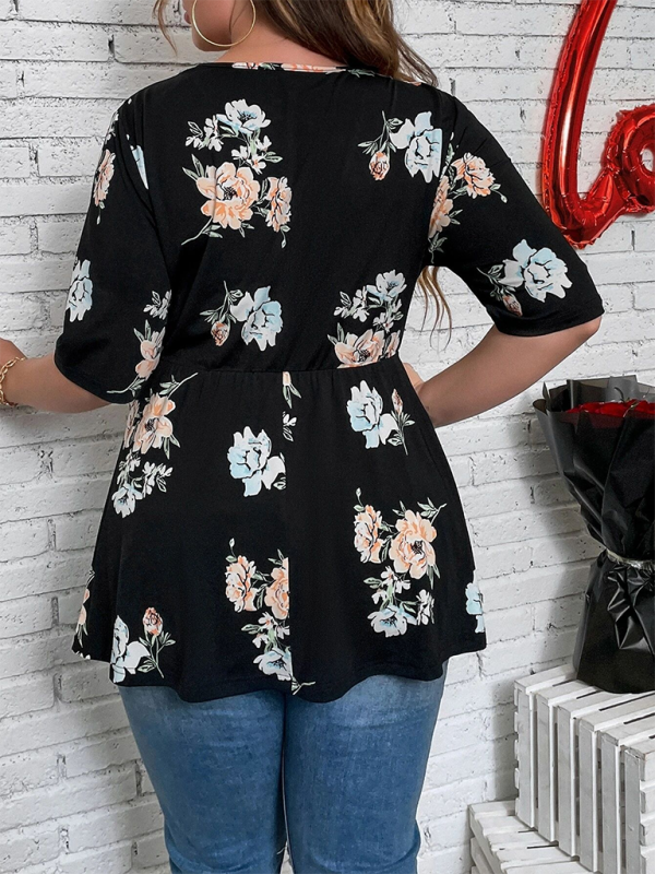 Printed V-Neck Lace Shirt